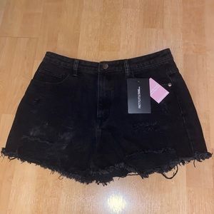 PrettyLittleThing black high waisted jean shorts